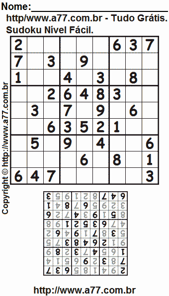 Jogo Sudoku Para Impressão Com Respostas