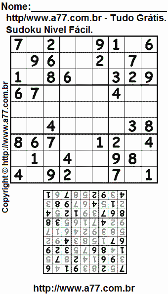 Jogo Sudoku Nível Fácil Para Imprimir Com Respostas