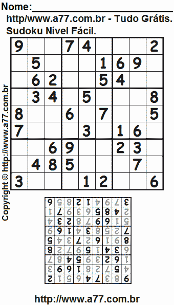 Sudoku Para Imprimir Nível Fácil