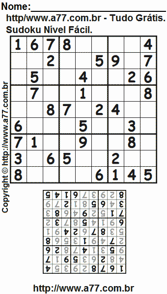 Sudoku Para Impressão Nível Fácil