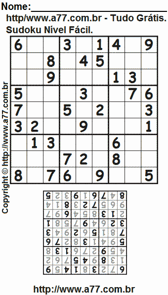 Sudoku Grátis Para Imprimir Nível Fácil