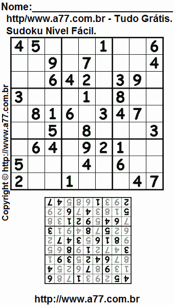 Jogo Sudoku Nível Fácil Para Impressão Com Respostas