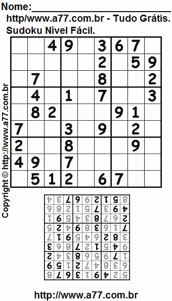 Jogo Sudoku Para Imprimir Com Respostas. Jogo Nº 451.