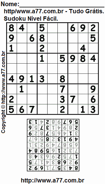 Passatempo de Sudoku Para Imprimir Com Respostas