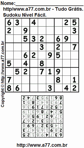 Passatempo de Sudoku Para Impressão Com Respostas