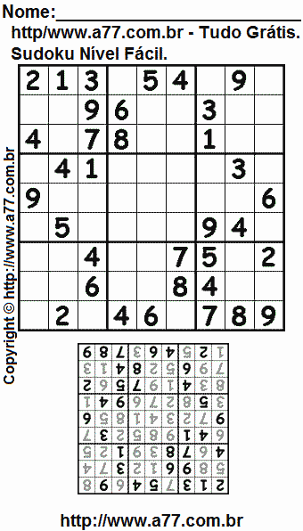 Passatempo de Sudoku Para Impressão Com Respostas