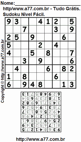 Passatempo Sudoku Para Imprimir Com Resposta