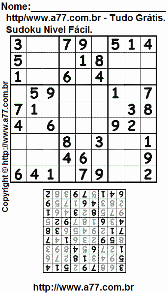 Passatempo Sudoku Para Impressão Com Respostas