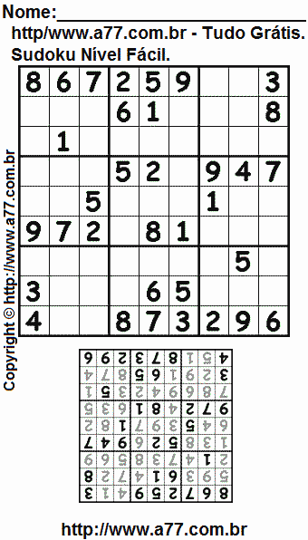 Sudoku Grátis Para Impressão Nível Fácil