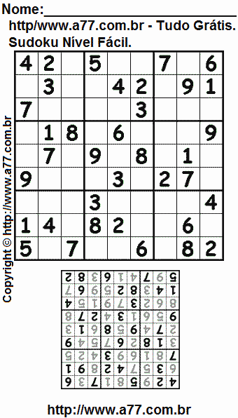 Passatempo Sudoku Nível Fácil Para Imprimir Com Resposta