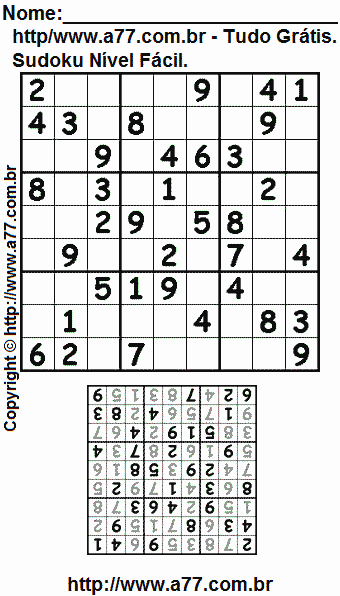 Passatempo Sudoku Nível Fácil Para Impressão Com Respostas