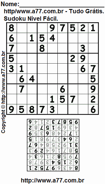 Passatempo Sudoku Nível Fácil Para Impressão Com Respostas