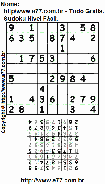 Sudoku Para Imprimir Grátis Nível Fácil