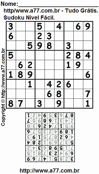 Sudoku Para Impressão Grátis Nível Fácil