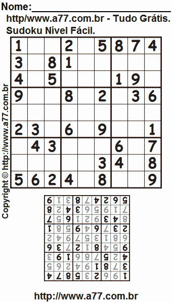 Passatempo Fácil de Sudoku Para Imprimir