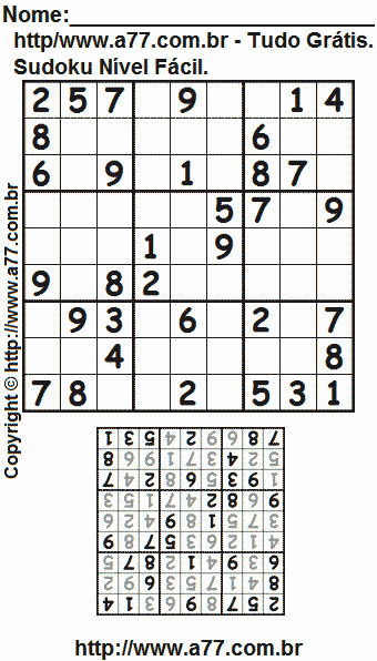 Sudoku Para Imprimir Nível Fácil