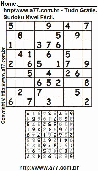 Sudoku Grátis Para Impressão Nível Fácil