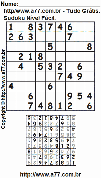 Sudoku Para Impressão Grátis Nível Fácil