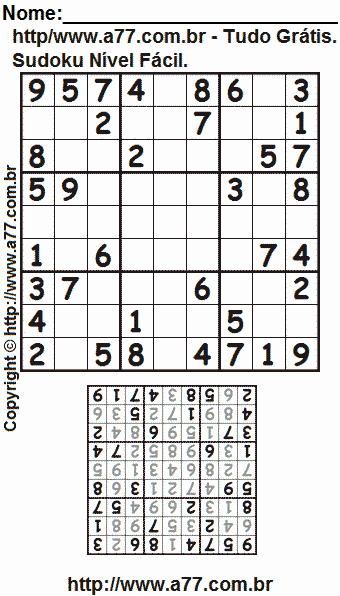 Sudoku Para Impressão Fácil Com Respostas