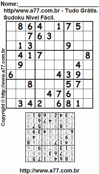 Sudoku Nível Fácil Para Imprimir Com Respostas