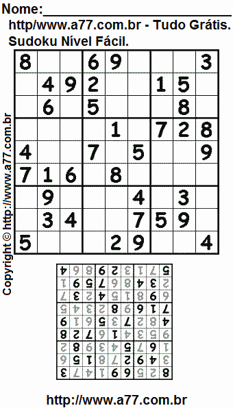 Sudoku Fácil Para Imprimir Com Resposta