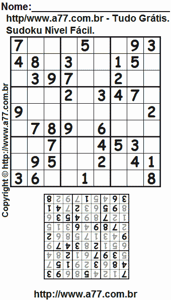 Sudoku Para Impressão Grátis Nível Fácil