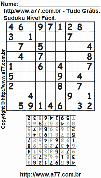 Jogo de Sudoku Para Imprimir Com Respostas