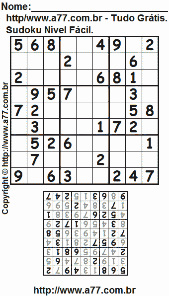 Jogo Sudoku Para Imprimir Com Respostas. Jogo Nº 49.