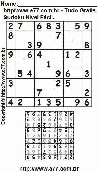 Jogo de Sudoku Para Impressão Com Respostas