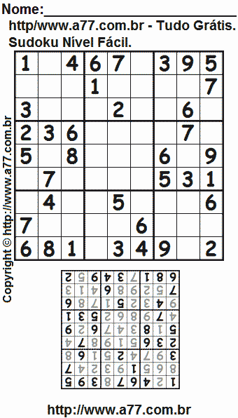 Jogo Sudoku Para Impressão Com Respostas