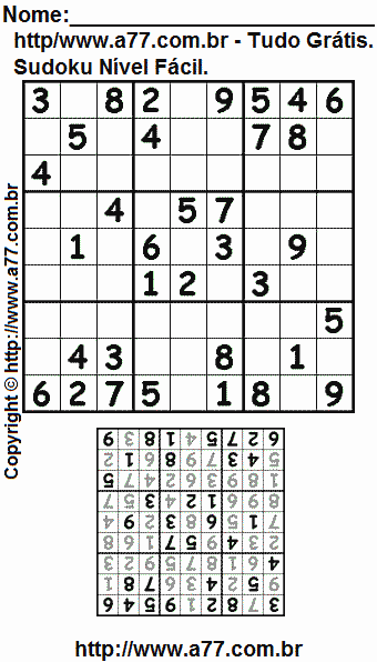 Jogo Sudoku Nível Fácil Para Imprimir Com Respostas