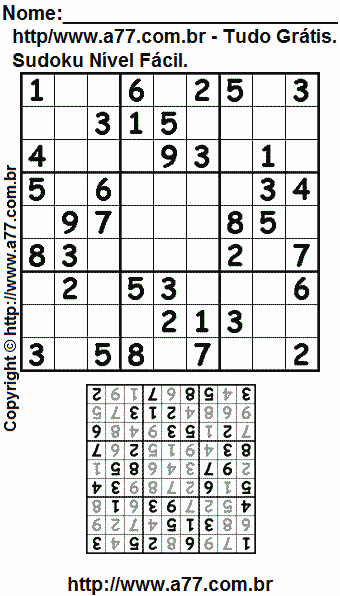 Jogo Sudoku Nível Fácil Para Impressão Com Respostas