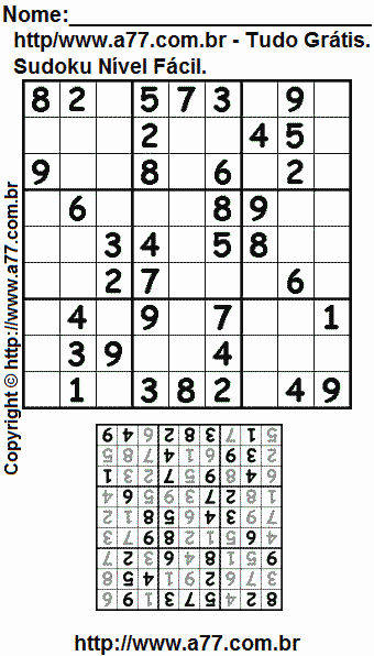 Jogo Sudoku Nível Fácil Para Impressão Com Respostas
