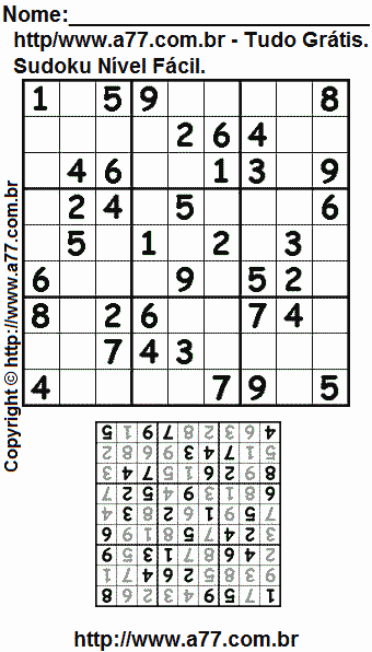 Passatempo de Sudoku Para Imprimir Com Respostas