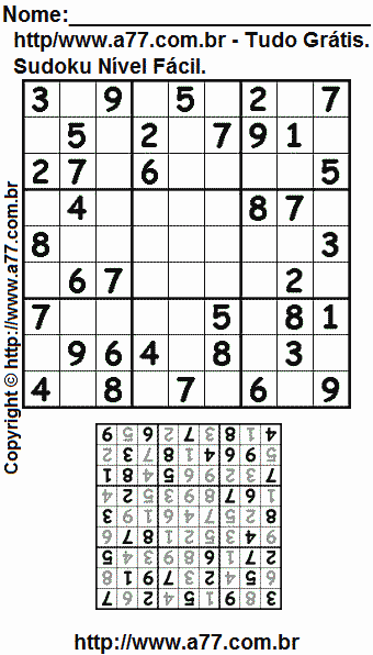 Passatempo de Sudoku Para Imprimir Com Resposta