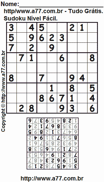 Passatempo de Sudoku Para Impressão Com Respostas