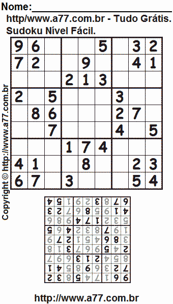 Sudoku Para Imprimir Fácil Com Resposta