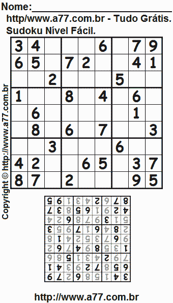 Sudoku Para Impressão Fácil Com Resposta