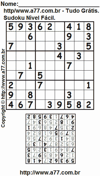 Sudoku Nível Fácil Para Imprimir Com Respostas