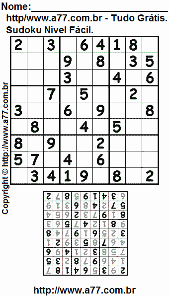 Passatempo de Sudoku Para Imprimir Com Resposta