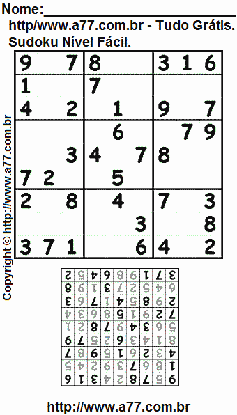 Sudoku Fácil Para Imprimir Com Respostas