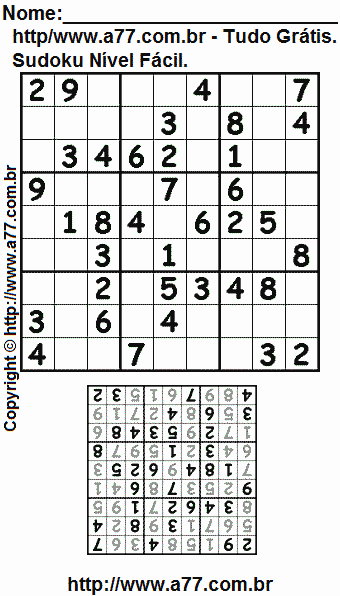 Sudoku Nível Fácil Para Imprimir Com Resposta