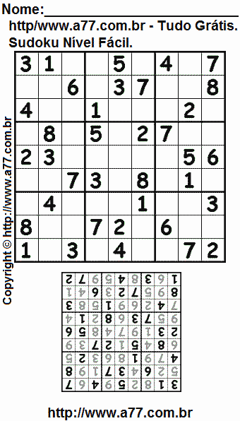 Passatempo de Sudoku Para Impressão Com Respostas