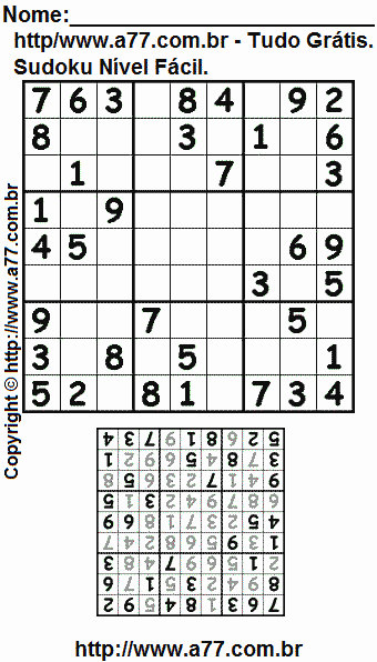 Jogo de Sudoku Para Imprimir Com Respostas