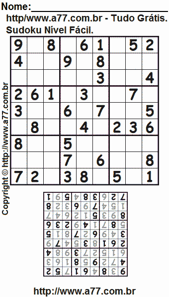 Jogo de Sudoku Para Imprimir Com Resposta