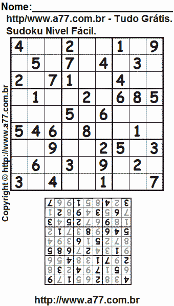 Jogo de Sudoku Para Impressão Com Respostas