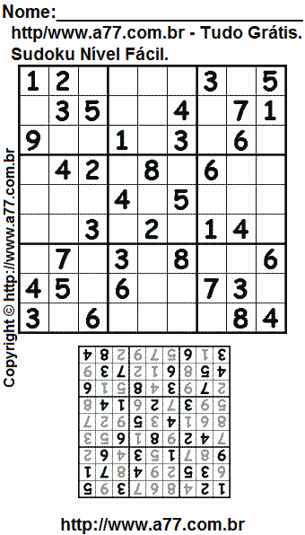 Passatempo de Sudoku Para Impressão Com Respostas