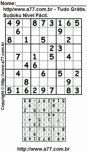 Passatempo Sudoku Para Imprimir Com Respostas