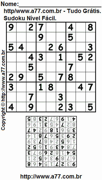 Passatempo Sudoku Nível Fácil Para Impressão Com Respostas