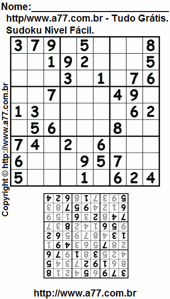 Jogo Sudoku Para Imprimir Com Resposta